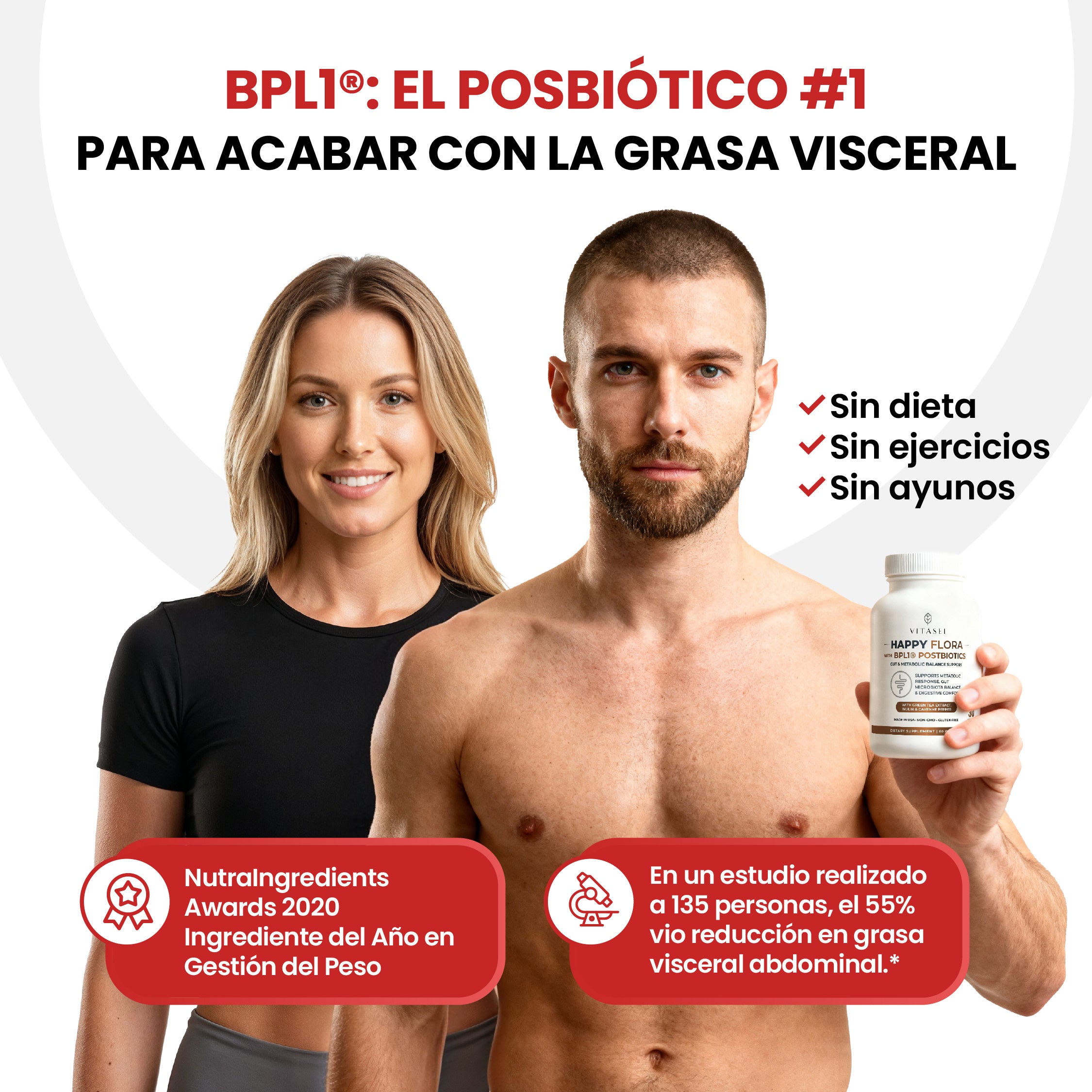 Happy Flora con BPL1® — el postbiótico #1 para la grasa visceral